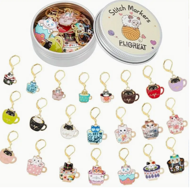 Emaloidut silmukkamerkit metallirasiassa 22kpl