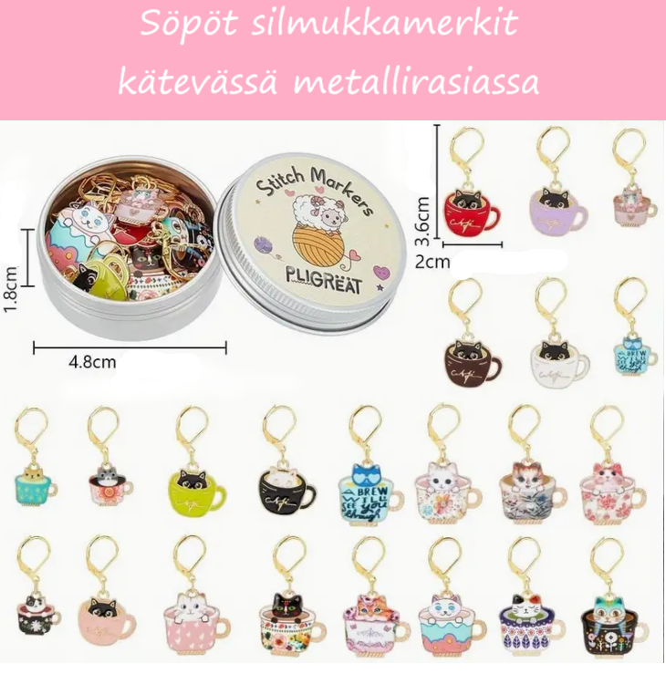 Emaloidut silmukkamerkit metallirasiassa 22kpl - Image 2